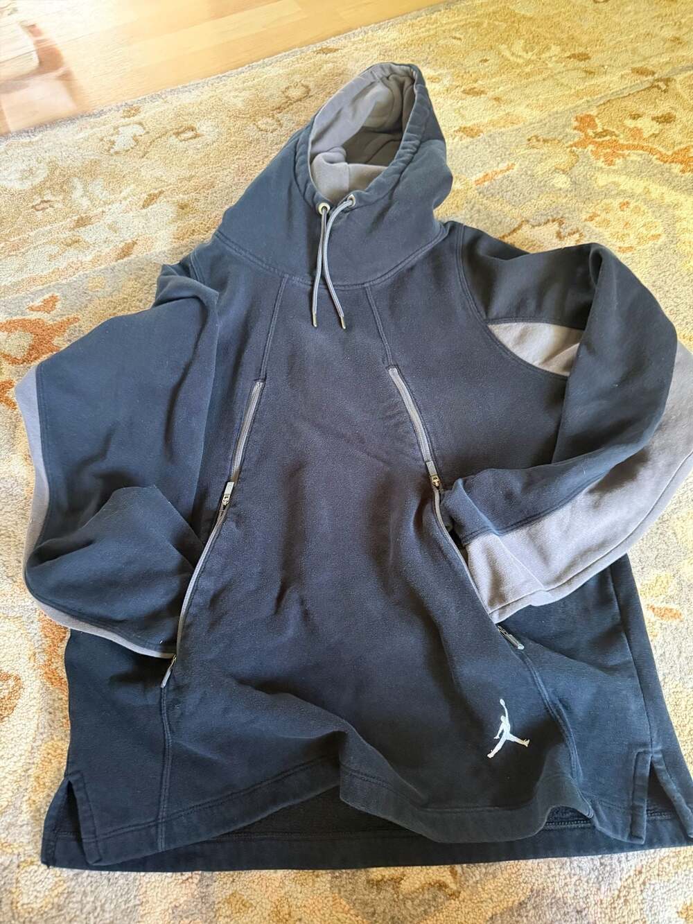 Jordan Black and Gray Colorblock Fleece Hoodie with Front Zipper Pockets